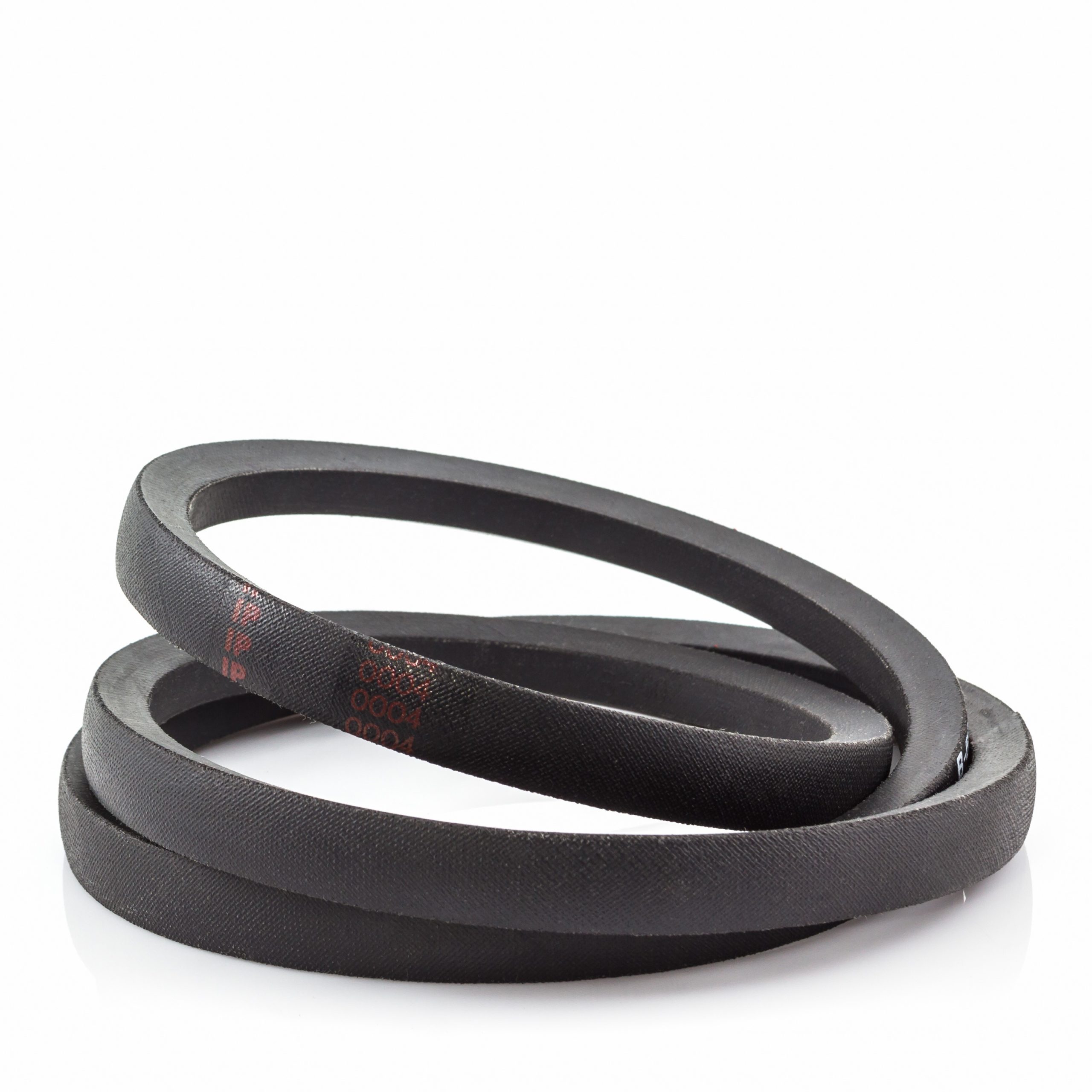 Black engine belt accessories used on automobiles to turn all the accessories on the engine on white background.