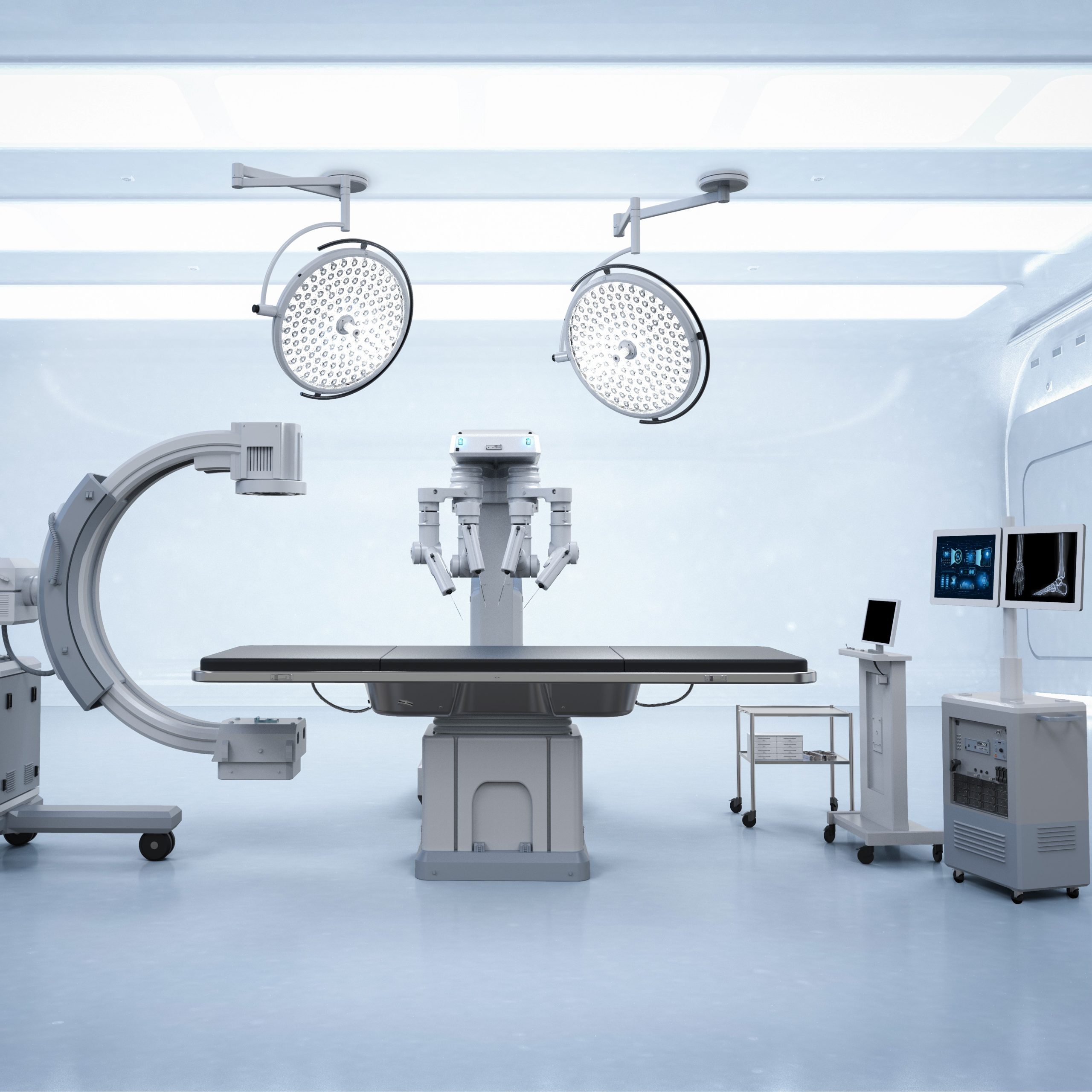 Medical technology concept with 3d rendering surgery robot in surgery room