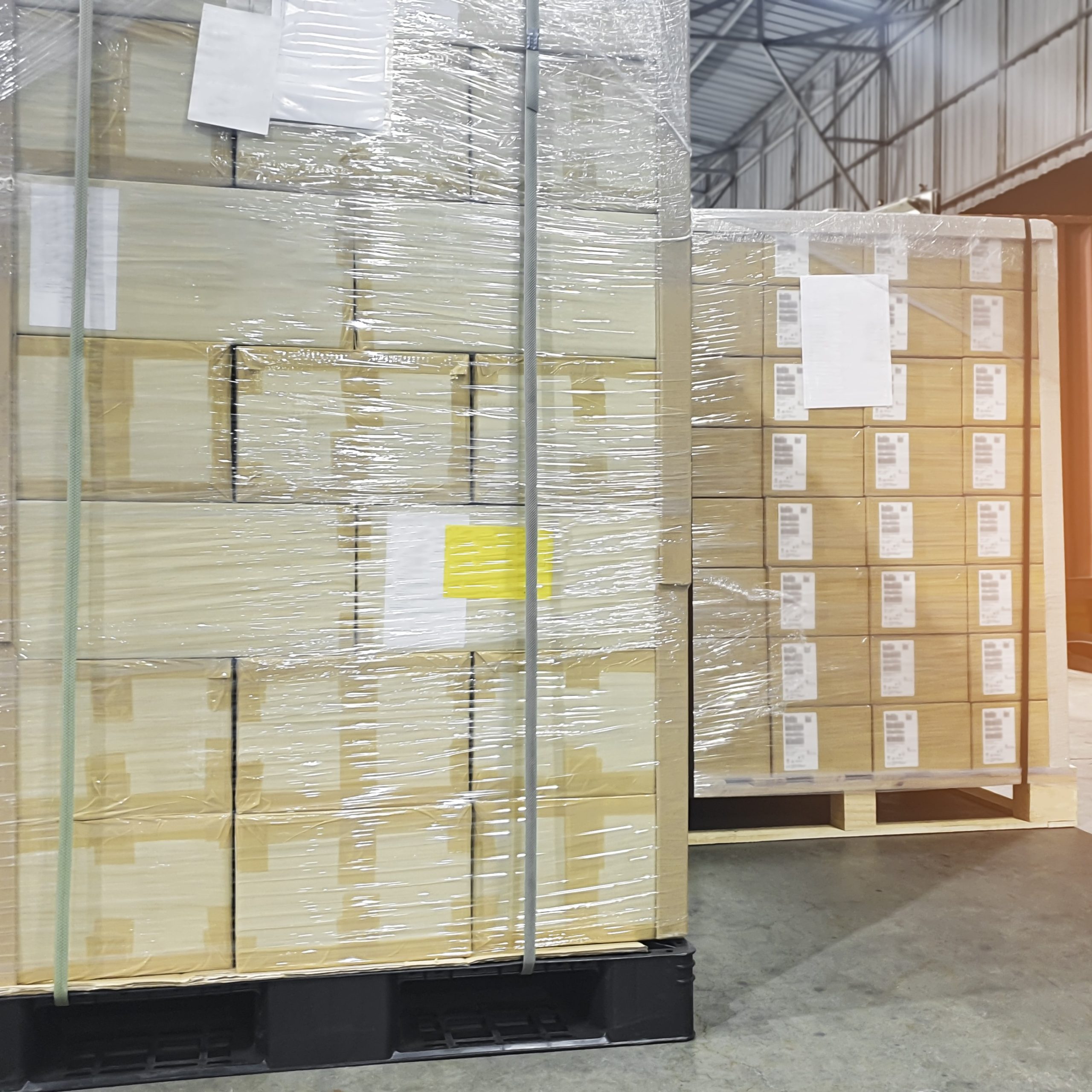 Interior of warehouse, Large pallet shipment boxes, Truck dockin