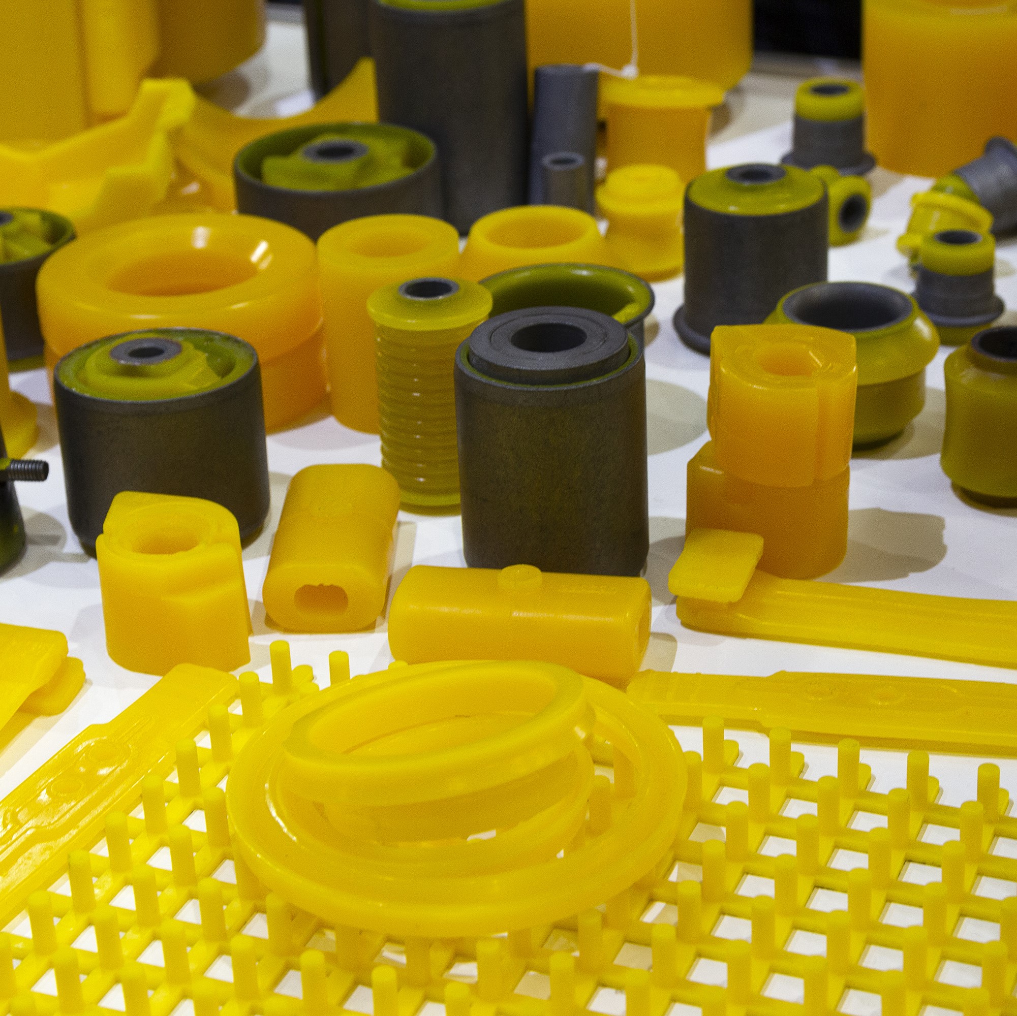 Products from polyurethane on the exhibition stand. Industry